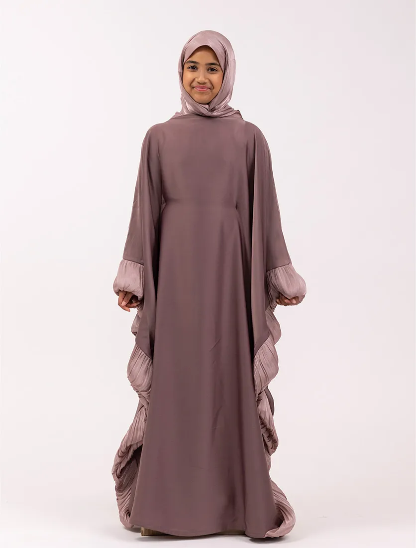 Mauve Girls Organza Trim Kaftan